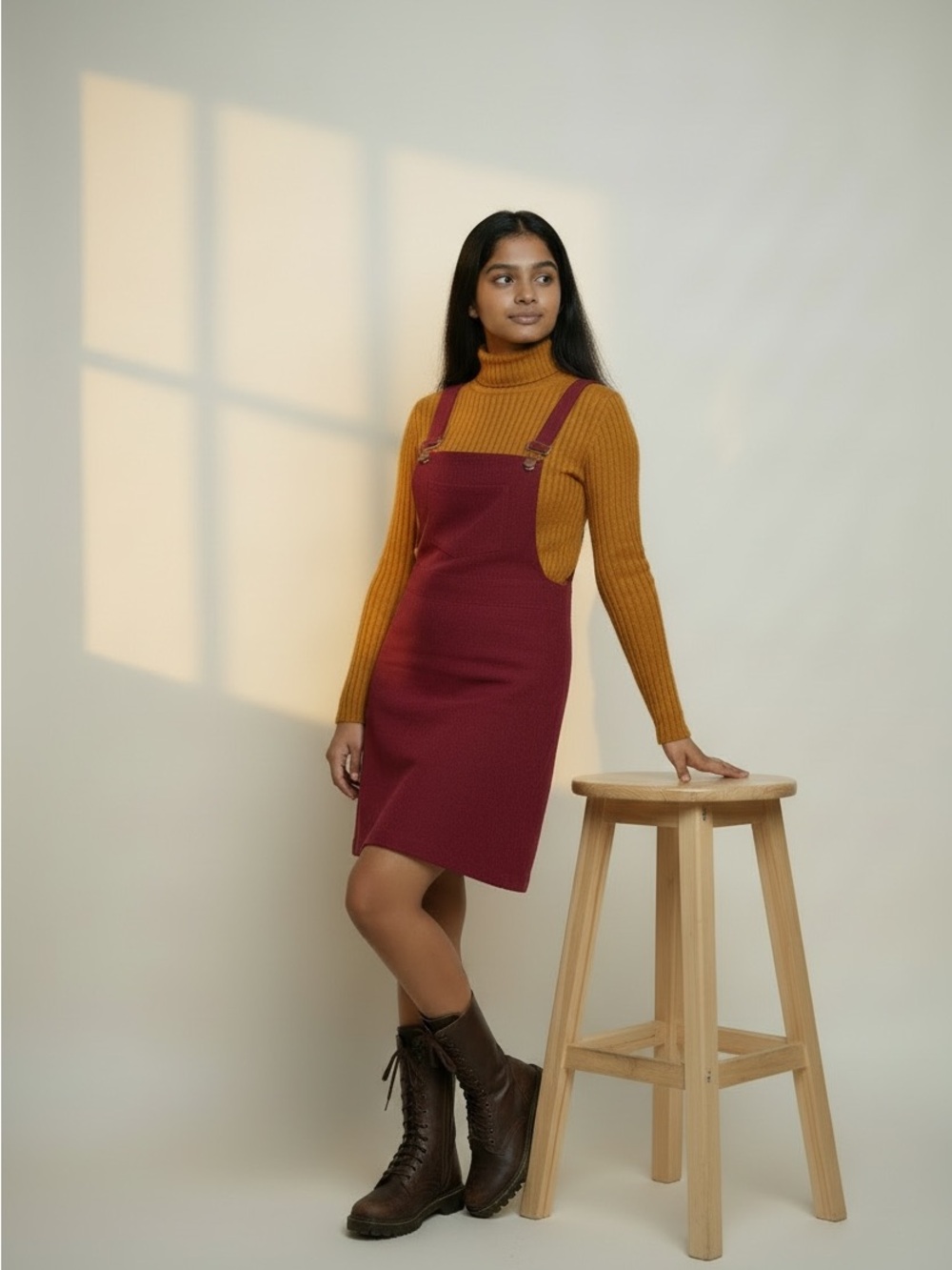 Burgundy Corduroy Jumper Dress Overall Pinafore Retro 90s Boho